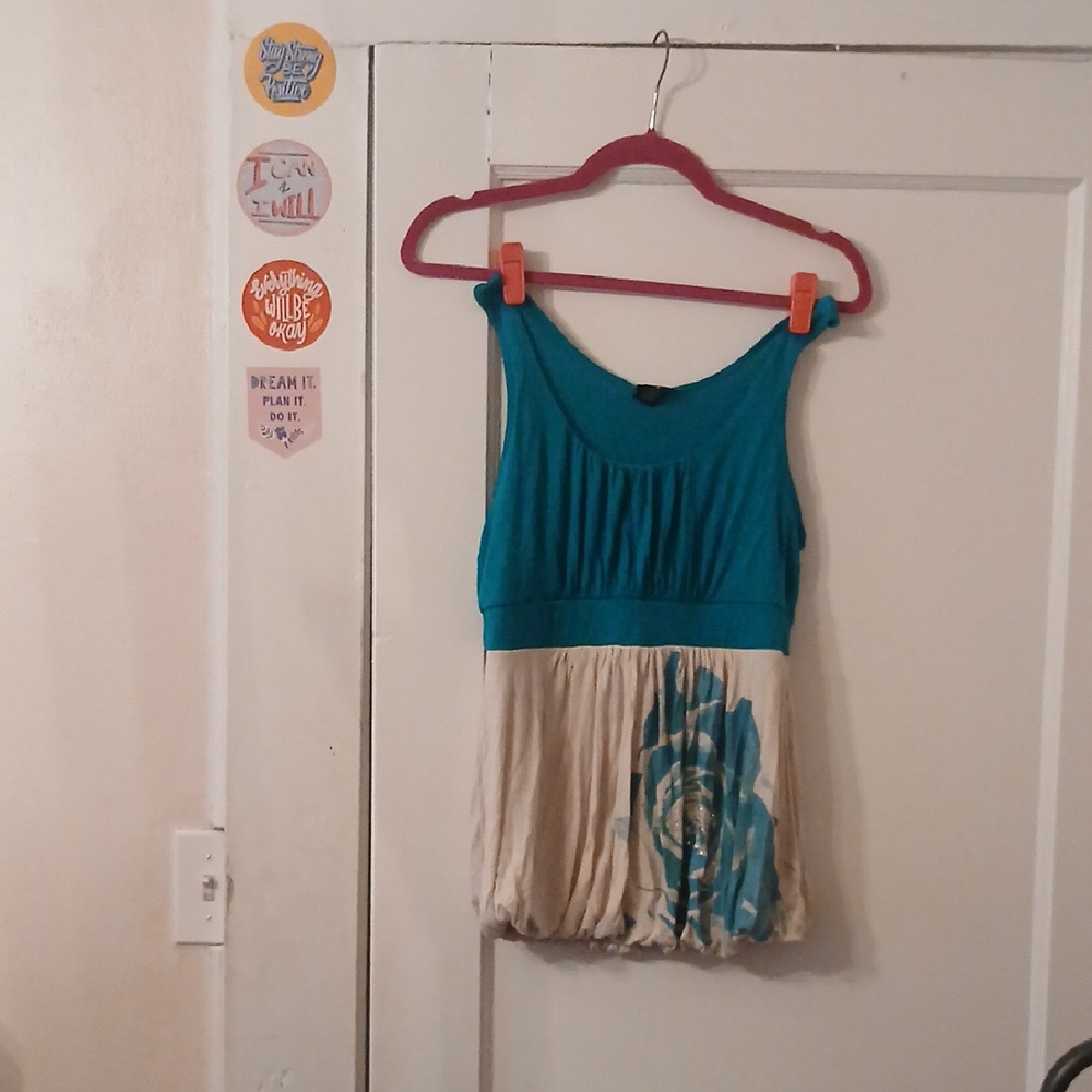 Teal and Cream Sleeveless Top - Picture 2 of 3